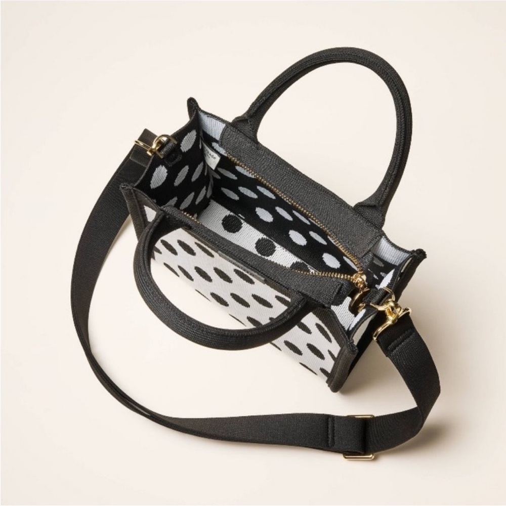 kate spade Black and White Polka Dot Canvas Crossbody Tote - Picture 3 of 10